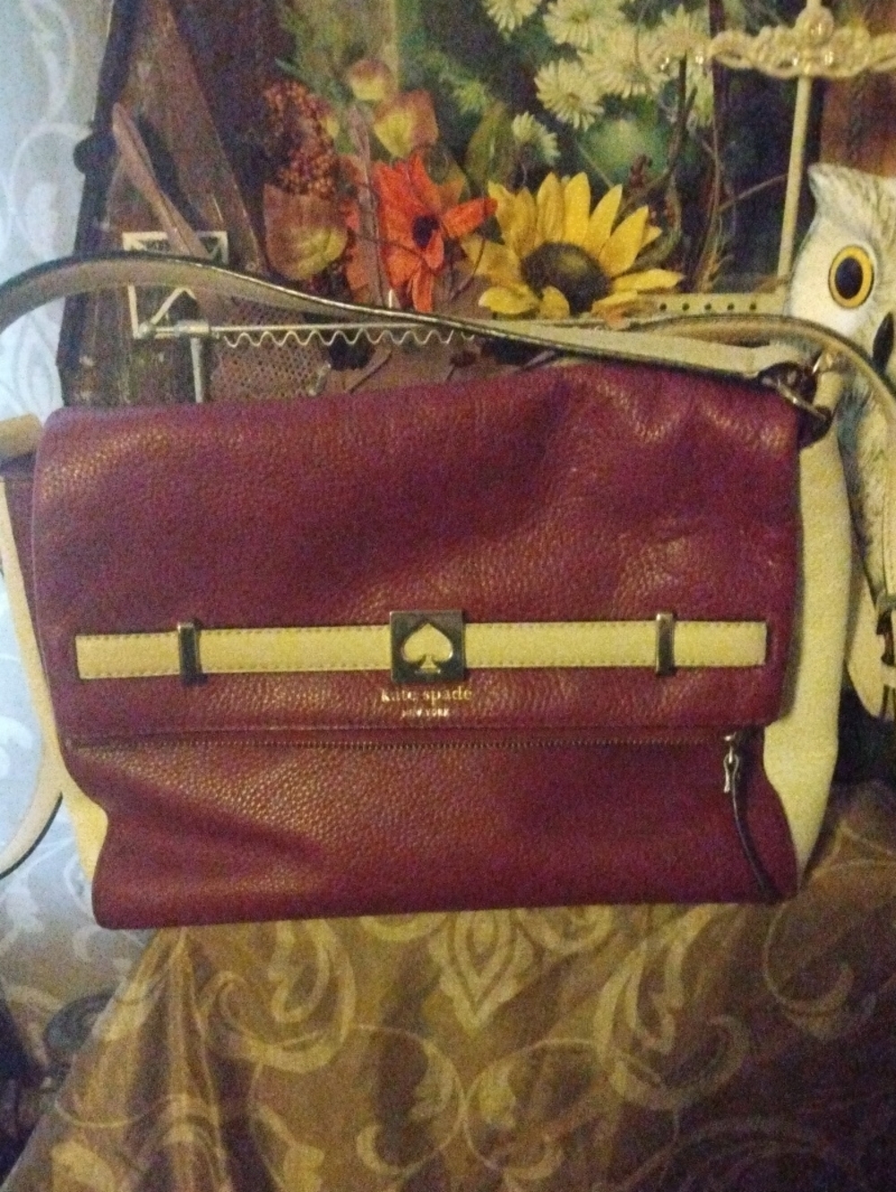kate spade Burgundy and Cream Crossbody Satchel